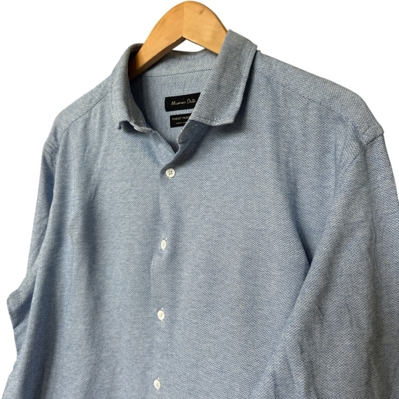 Massimo Dutti Men's 2XL Blue Herringbone Button-Up Shirt Long Sleeve Cotton - Picture 2 of 8